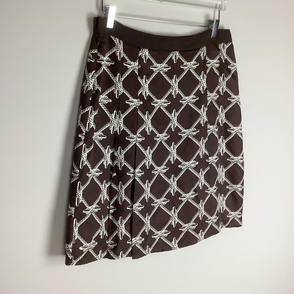 Vineyard Vines 100% Silk Chocolate Brown‎ Nautical Rope Print Skirt Sz 6 - Picture 7 of 9